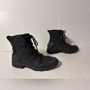 SOREL NL3700-010 black leather combat boot women size 10.5